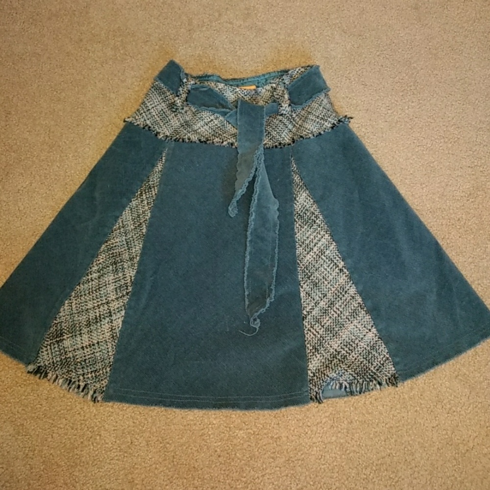 Anthropologie Teal and Plaid Midi Skirt